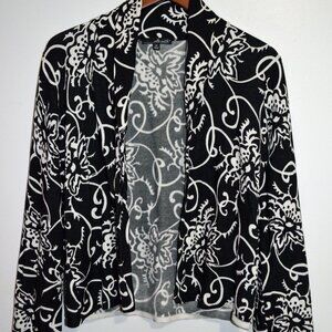 Willi Smith Women’s Cardigan M Open Front Black Floral Casual Cozy